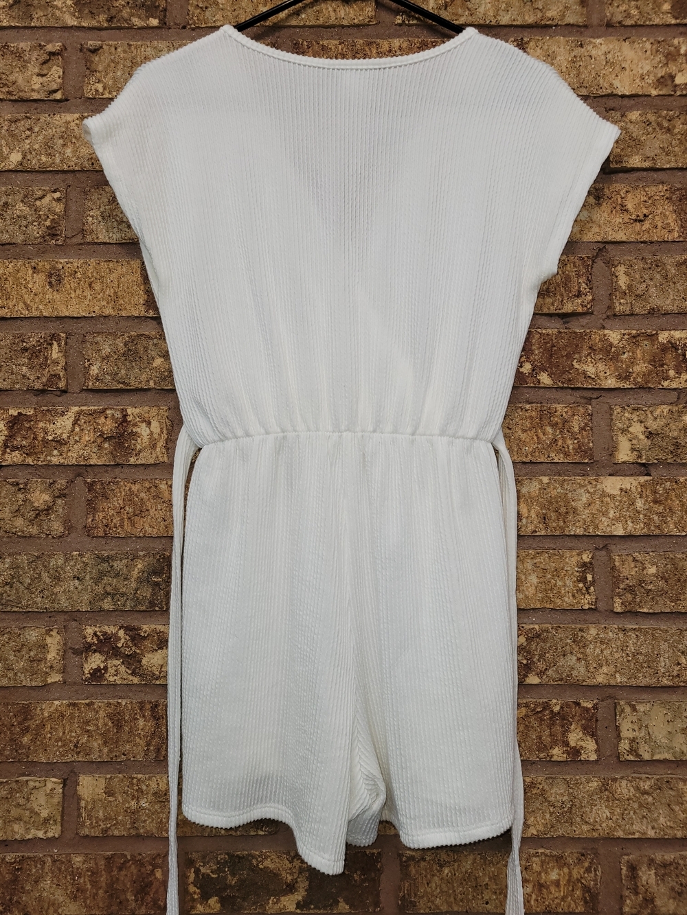 Caution To The Wind Cream Ribbed Wrap Romper with Tie Size Medium - Picture 6 of 10